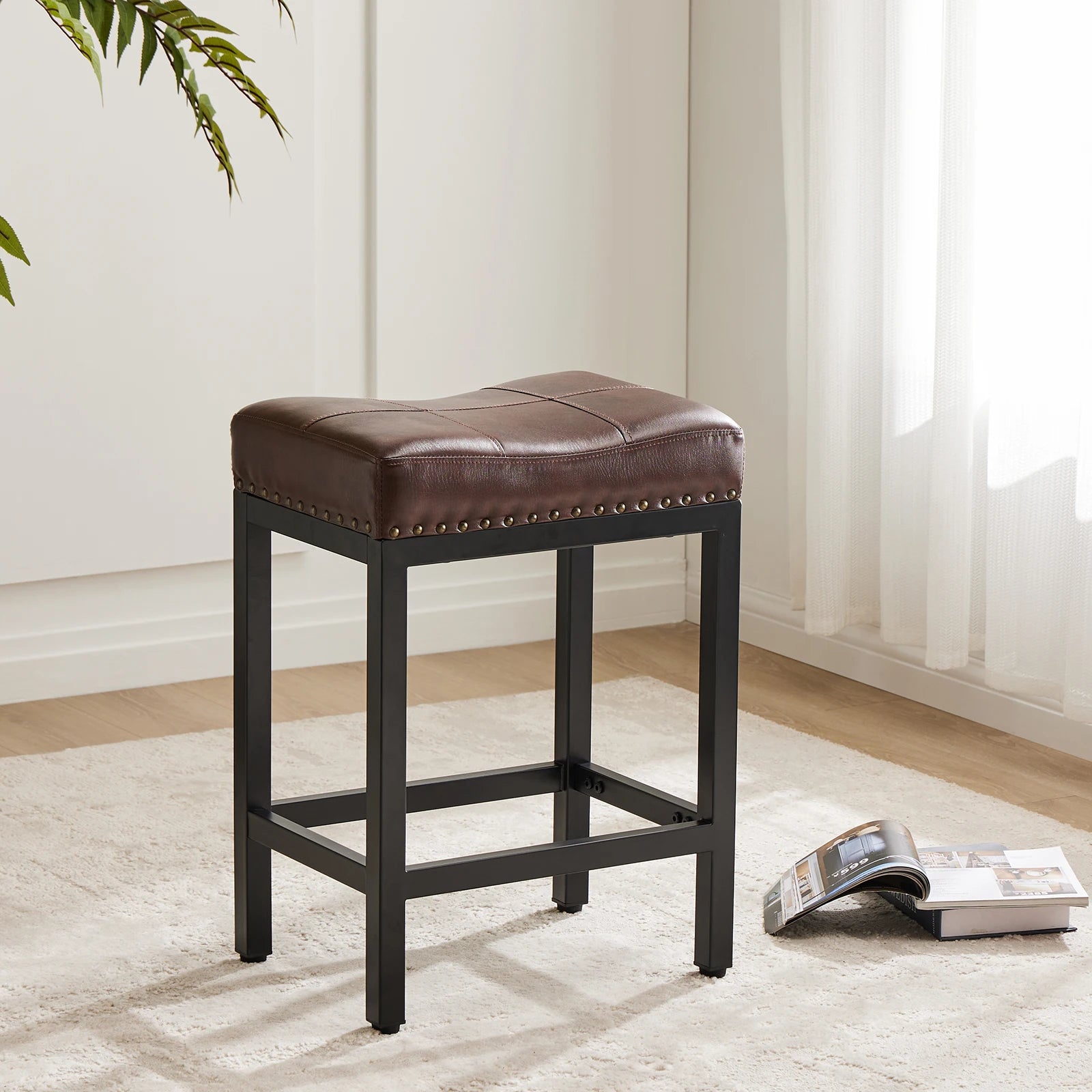Brenner Faux Leather Saddle Stool
