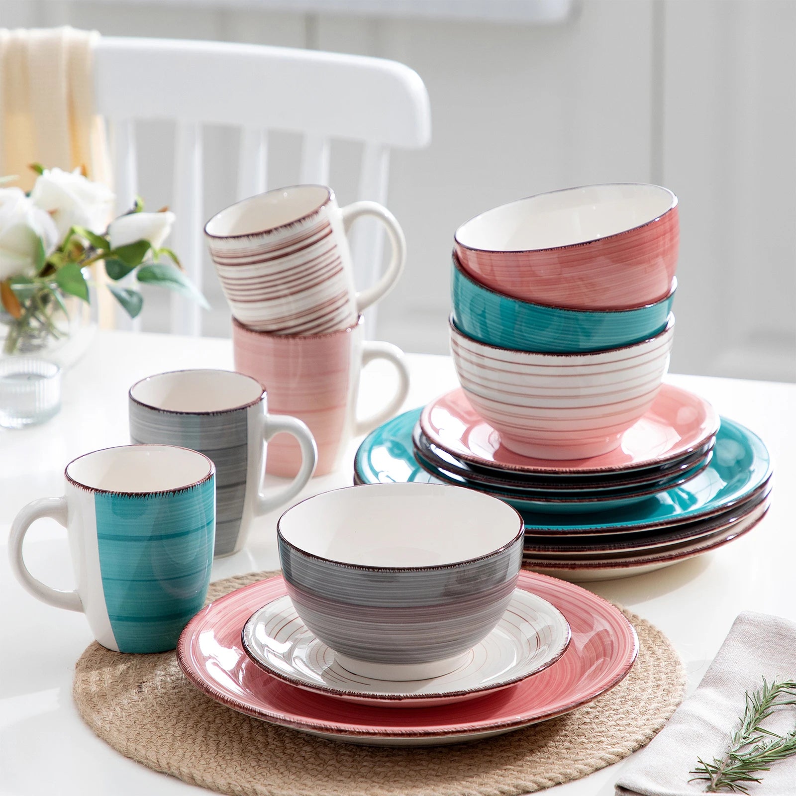 VANCASSO Bella Multicolor Stoneware Dinnerware Set – 16/32/48 Pieces