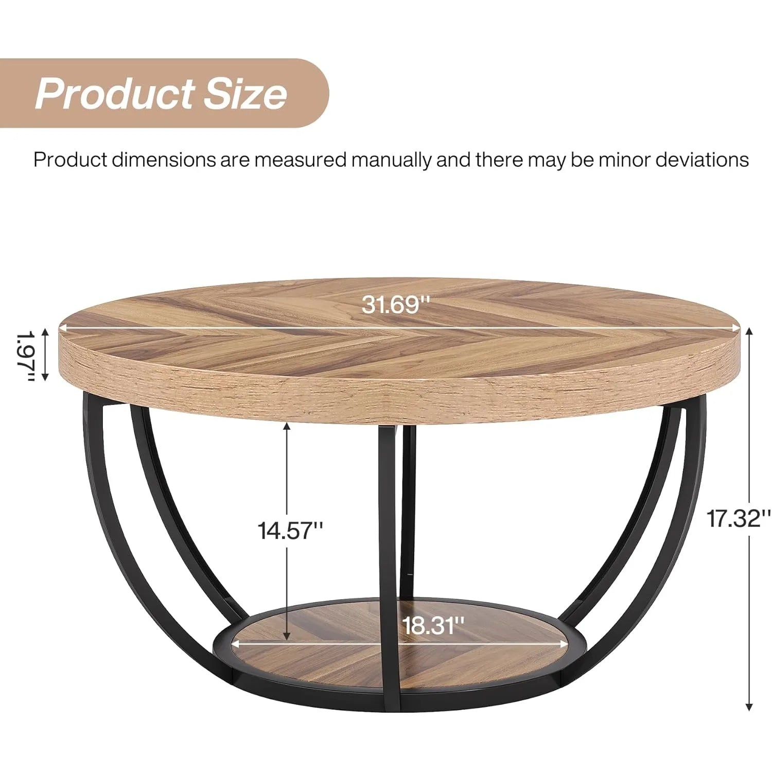Harper Round Coffee Table with Storage Shelf