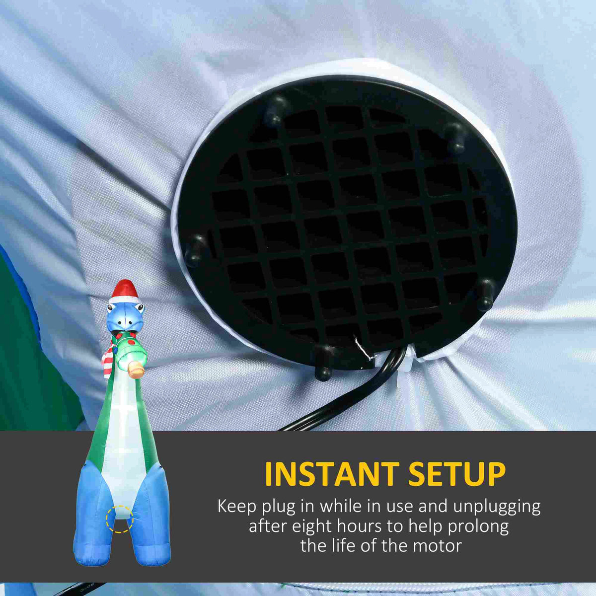 Merrysaurus integrated blower and eight-hour continuous-use instruction