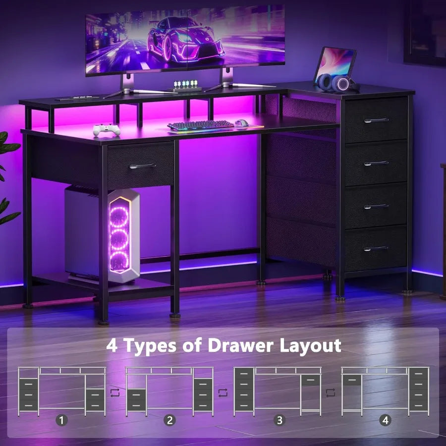 Four drawer-layout options with the tall storage tower shown on the right