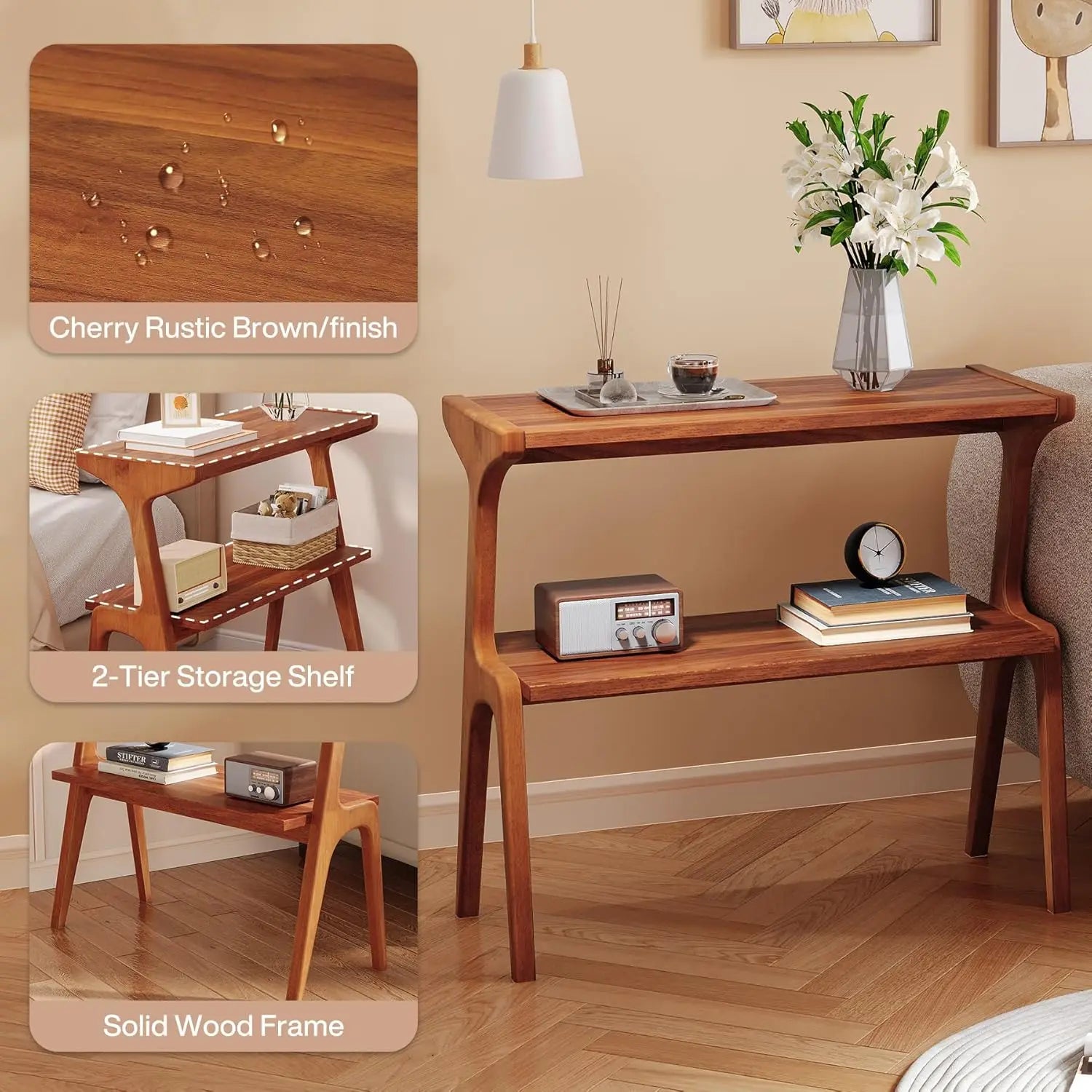 Solid Wood Two-Tier End Table