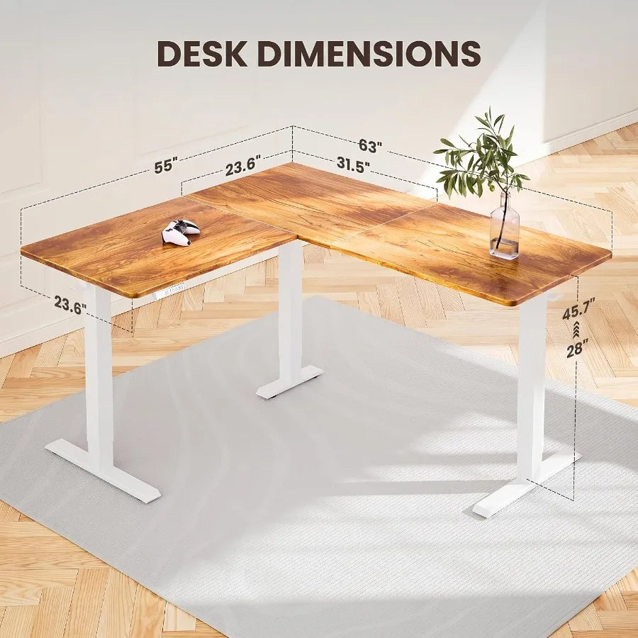 Height-adjustable desk measurement illustration showing a range from 28 to 45.7 inches.