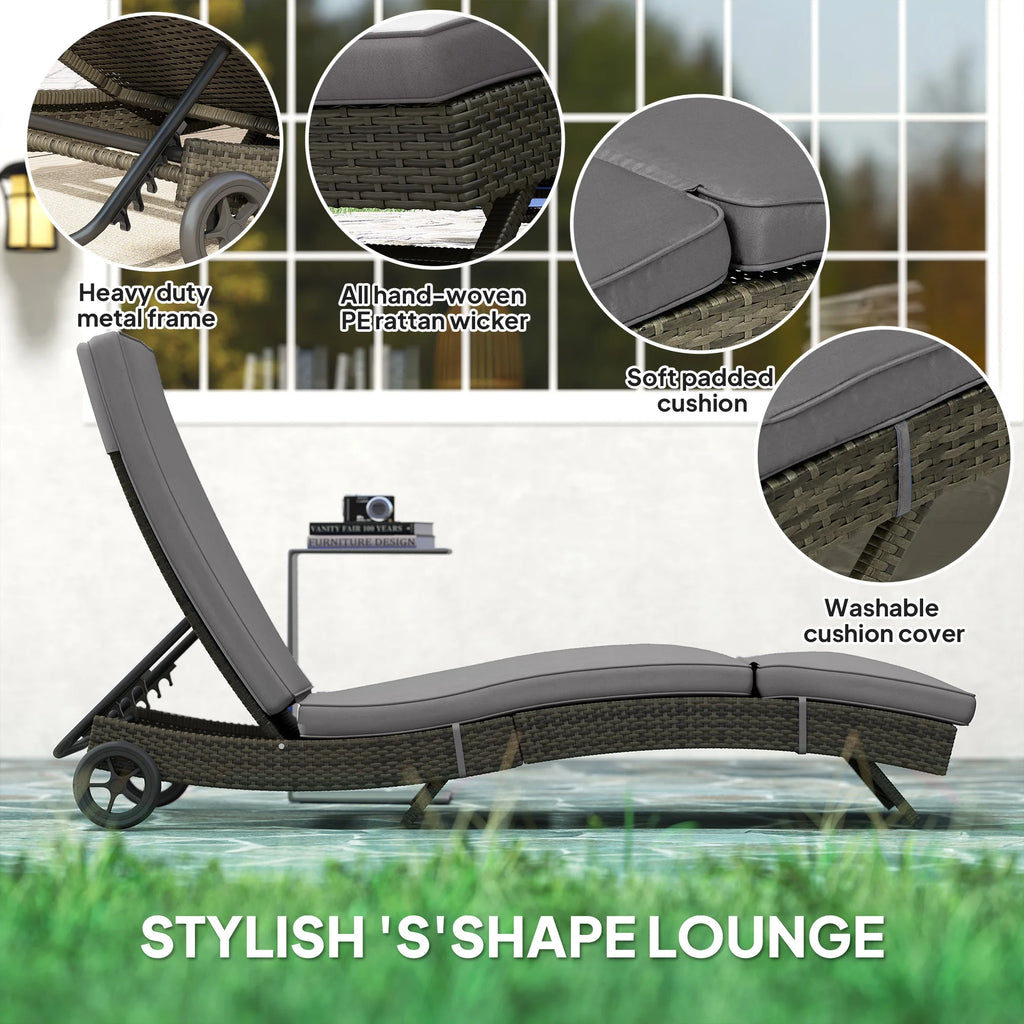 Havenport Reclining Wicker Chaise Lounge – Gray