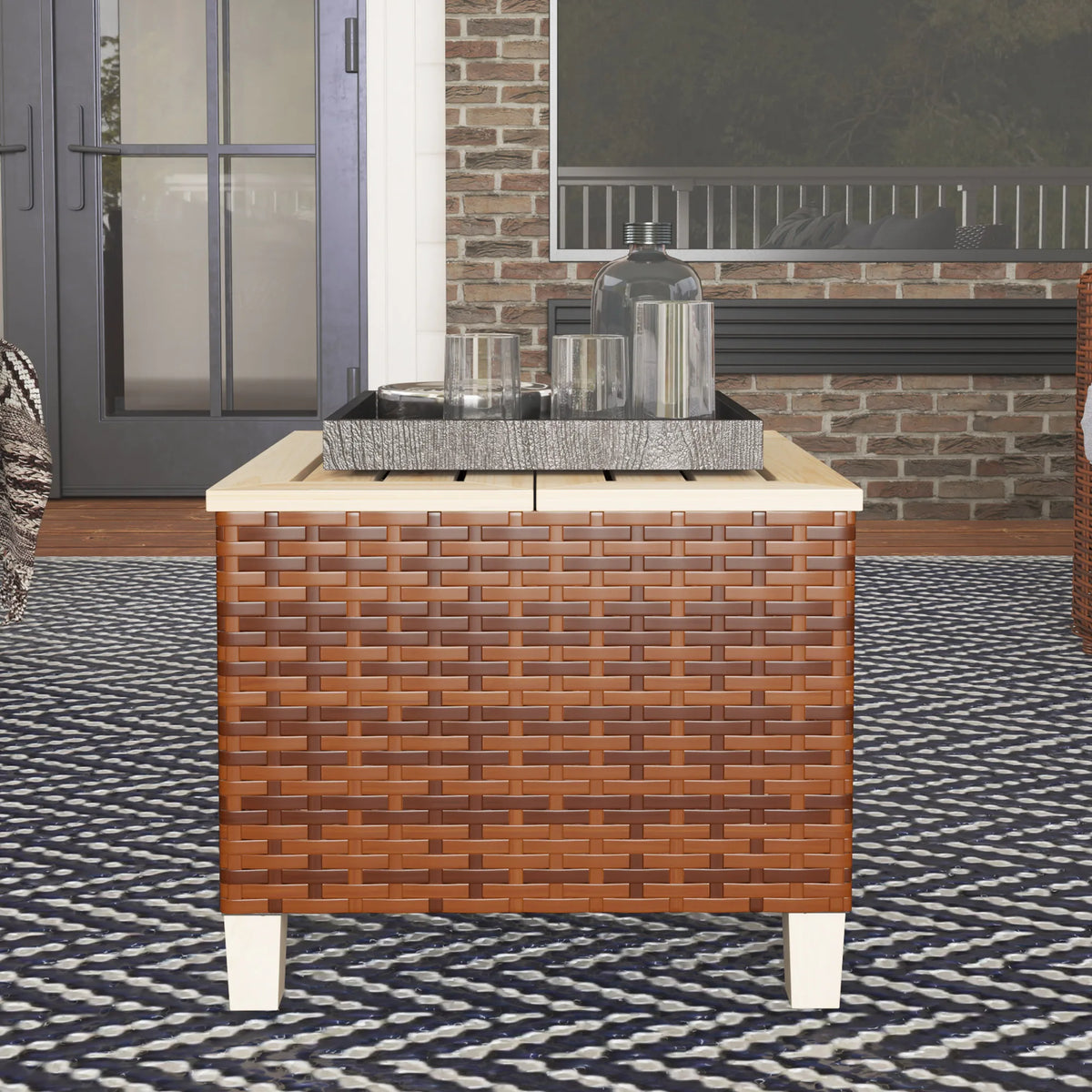 Ashmere Rattan Wood-Top Side Table – Brown