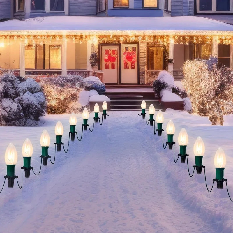 Glowtrail C9 lights arranged along a seasonal outdoor display.