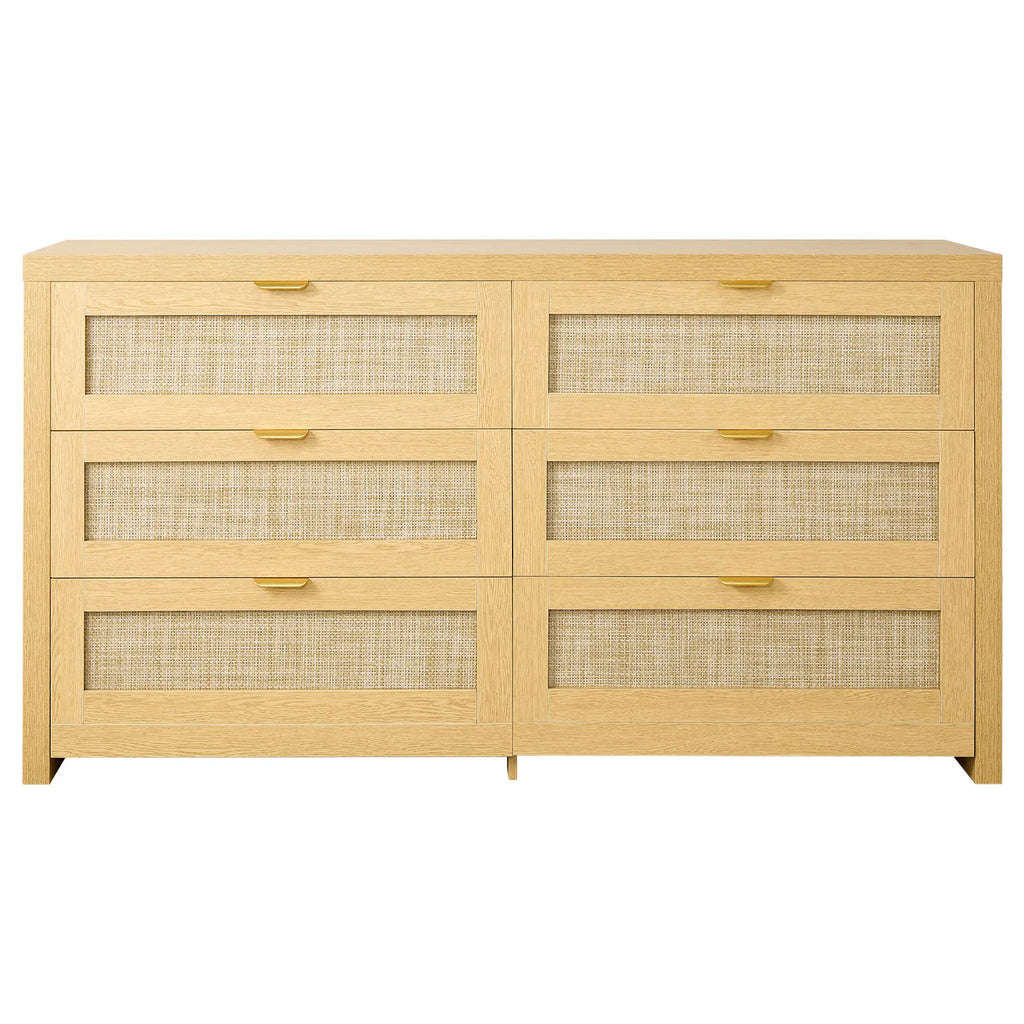 Moonlitveil natural rattan dresser with six drawers