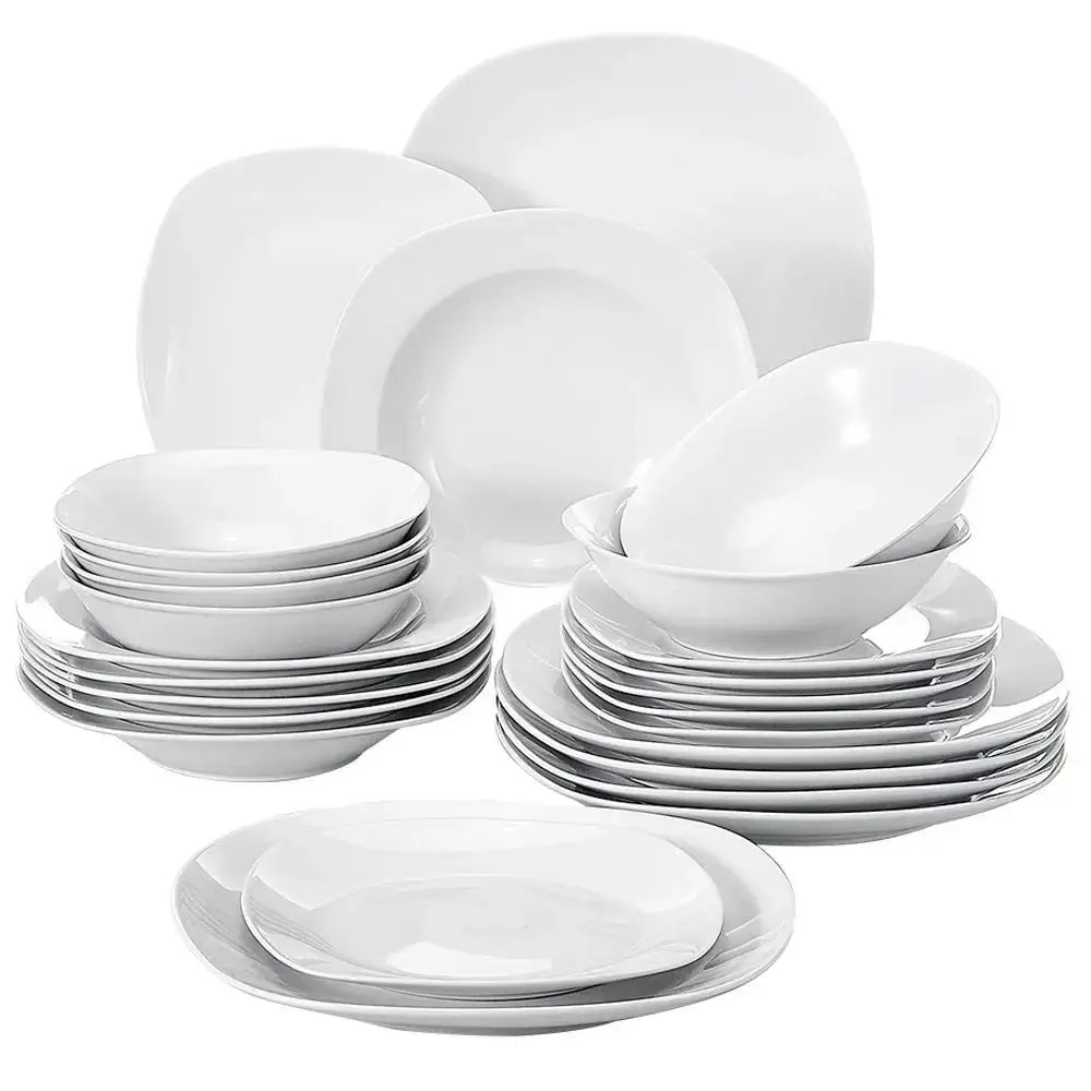 MALACASA Elisa White Porcelain Dinnerware Set – 24 Pieces, Service for 6