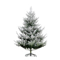 Pinehaven green Christmas tree with white flocking and a black folding stand