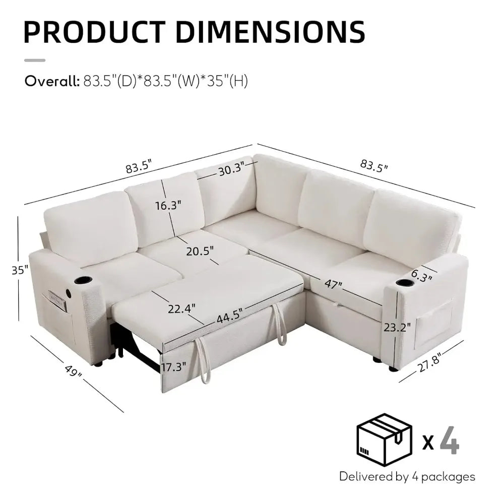 Tovelle sectional dimension graphic showing an 83.5 by 83.5-inch corner footprint and 35-inch height