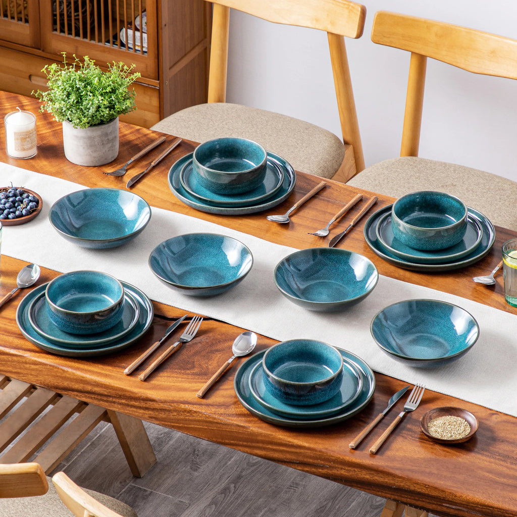 VANCASSO VEGA Reactive Blue Stoneware Dinnerware Set