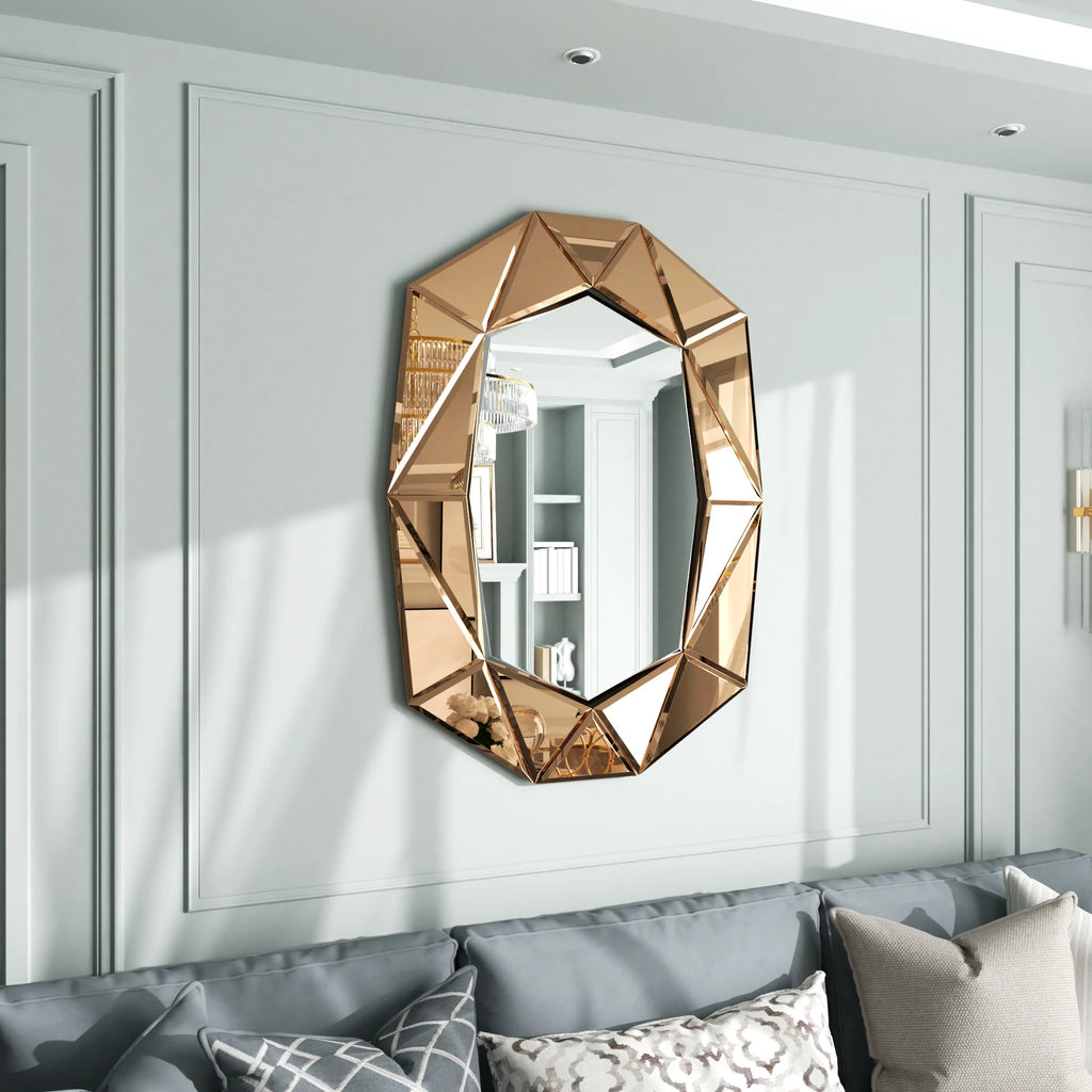 Irregular Beveled Diamond Edge Wall Mirror – Tawny Brown Glass