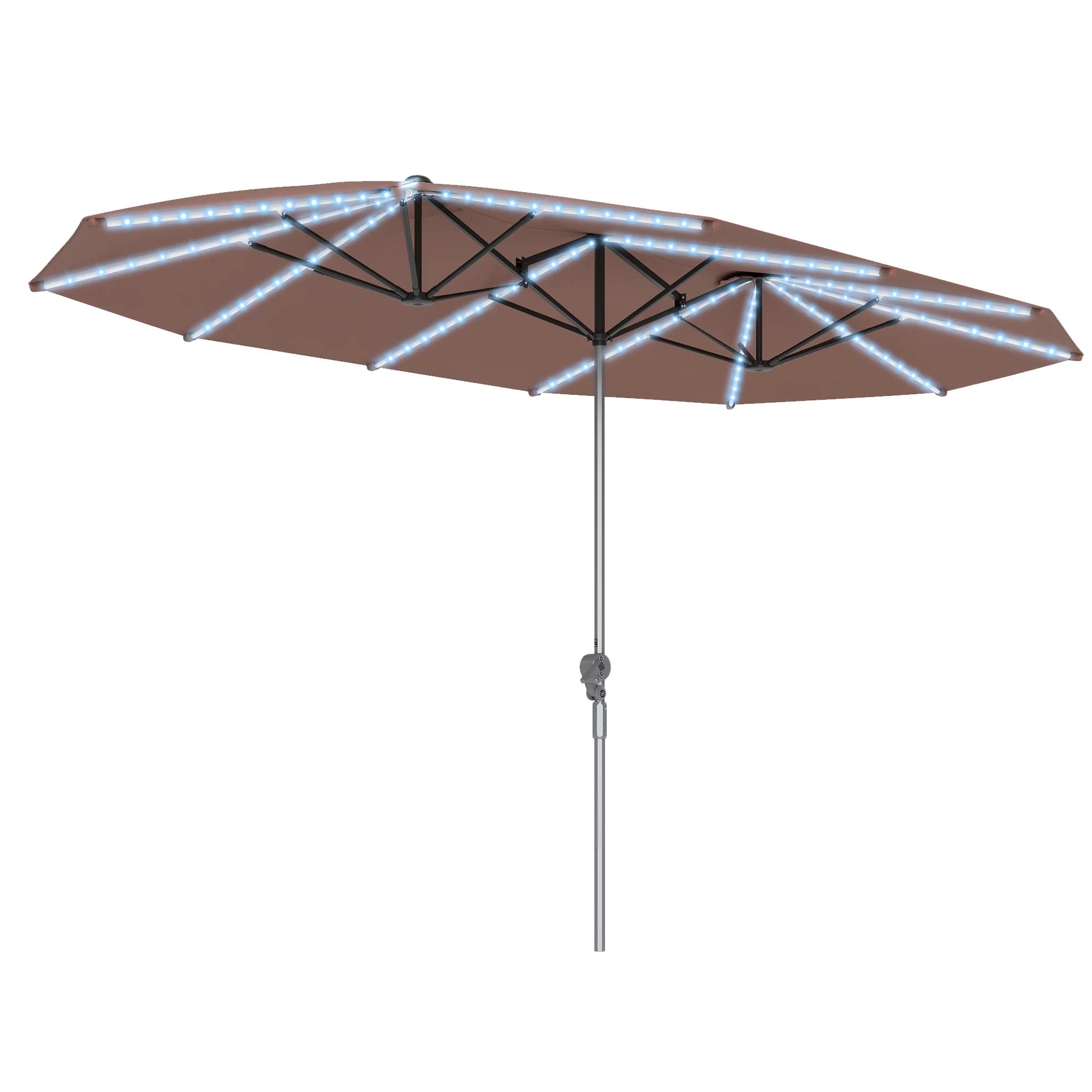 Serenvale 15' Solar LED Double-Sided Patio Umbrella – Tan