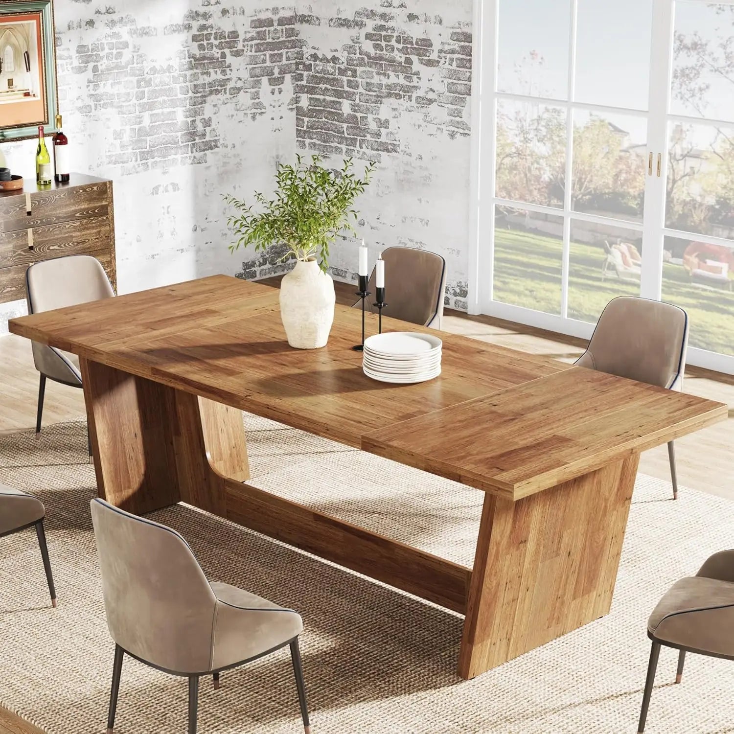 Rectangular Dining Table with Modern Trestle Base