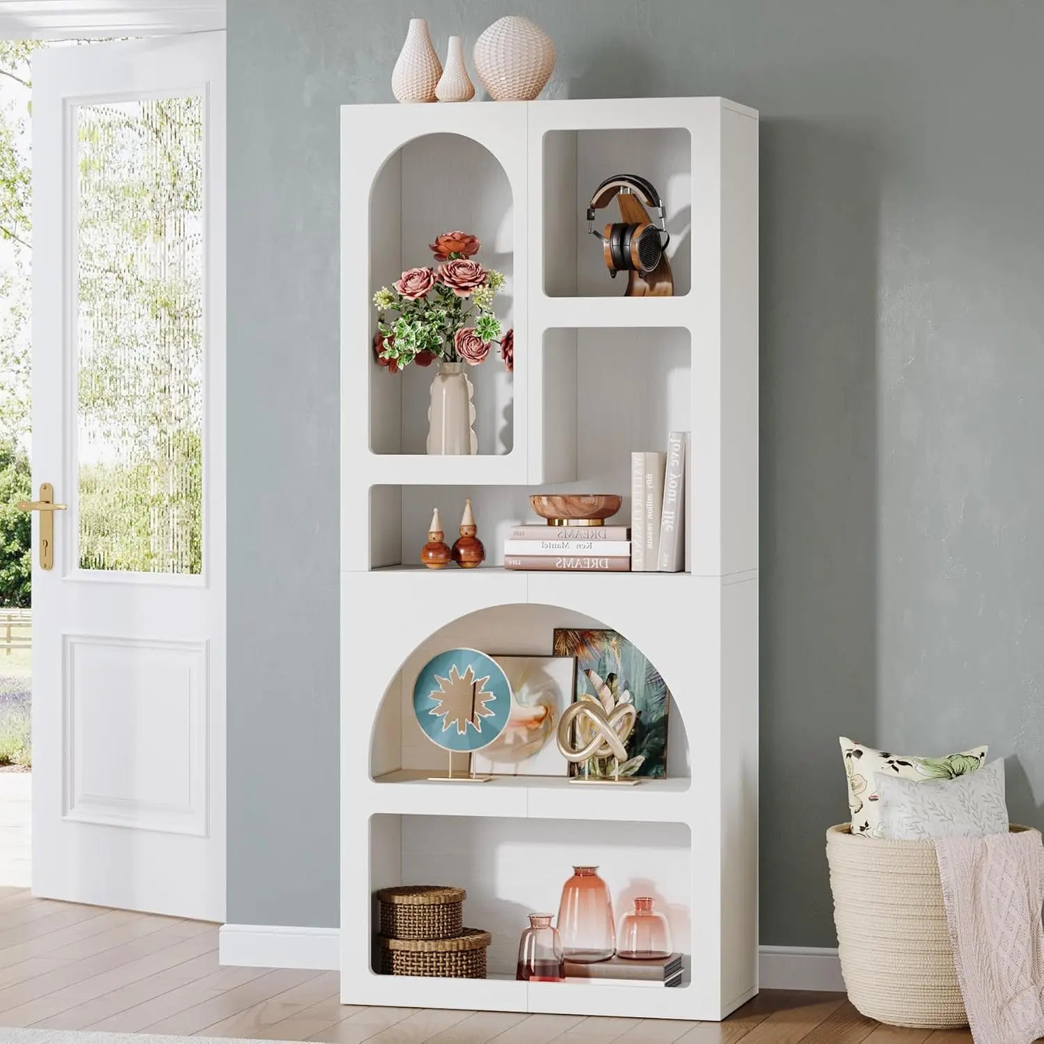 Geometric Bookshelf – 5-Shelf Arched Freestanding Bookcase