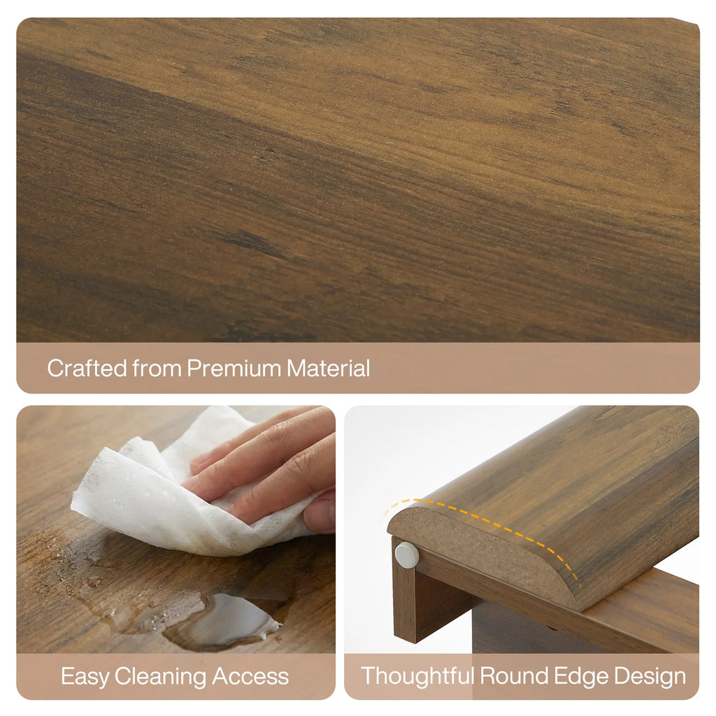 Marigoldecho wood-grain surface, wiping and rounded-edge detail graphic