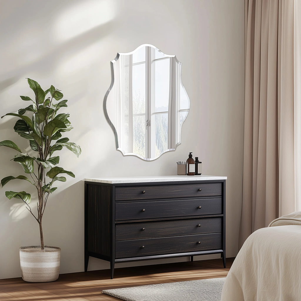 Scalloped Frameless Beveled Wall Mirror