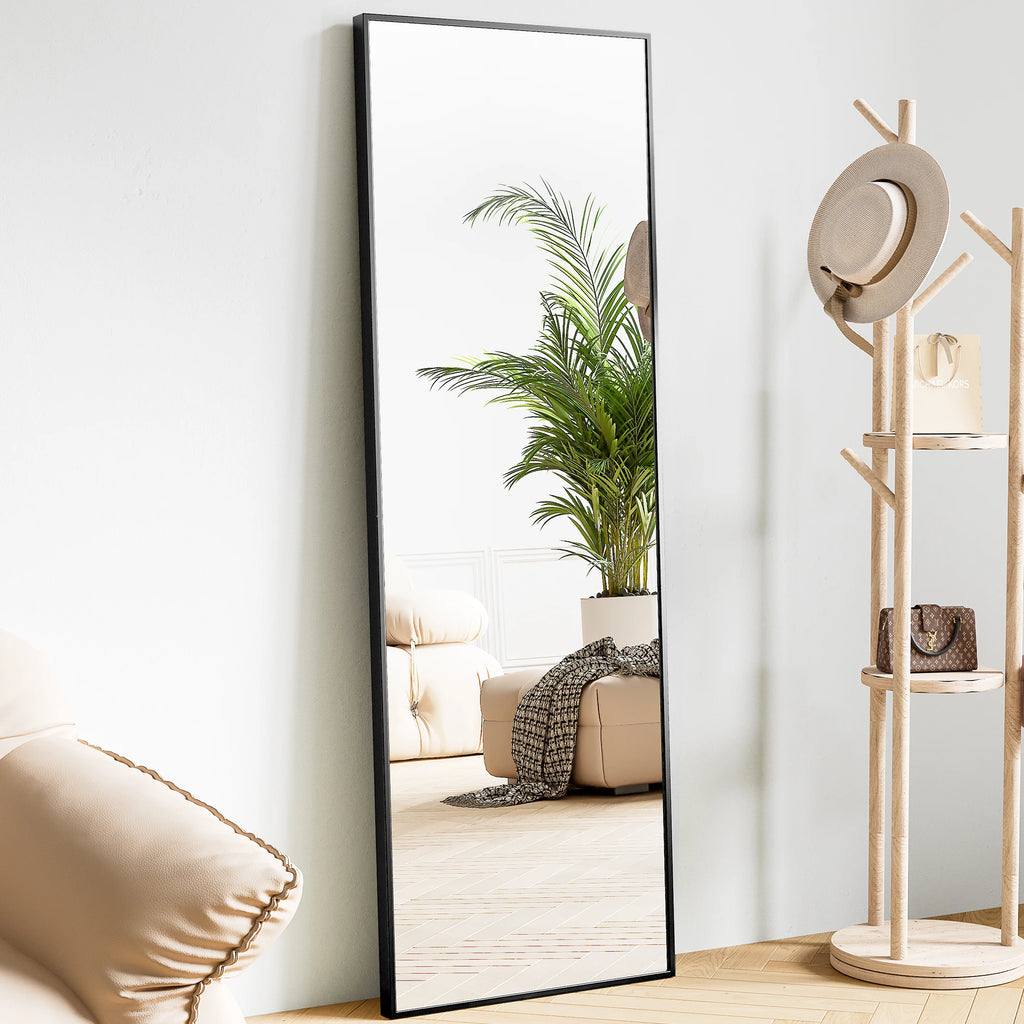 Sageecho rectangular Black full-length floor mirror leaning against a wall