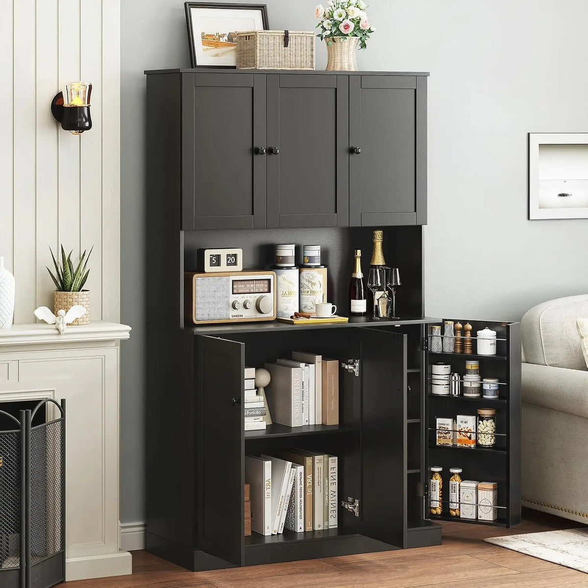 Wrenecho Tall Kitchen Cabinet with Microwave Shelf