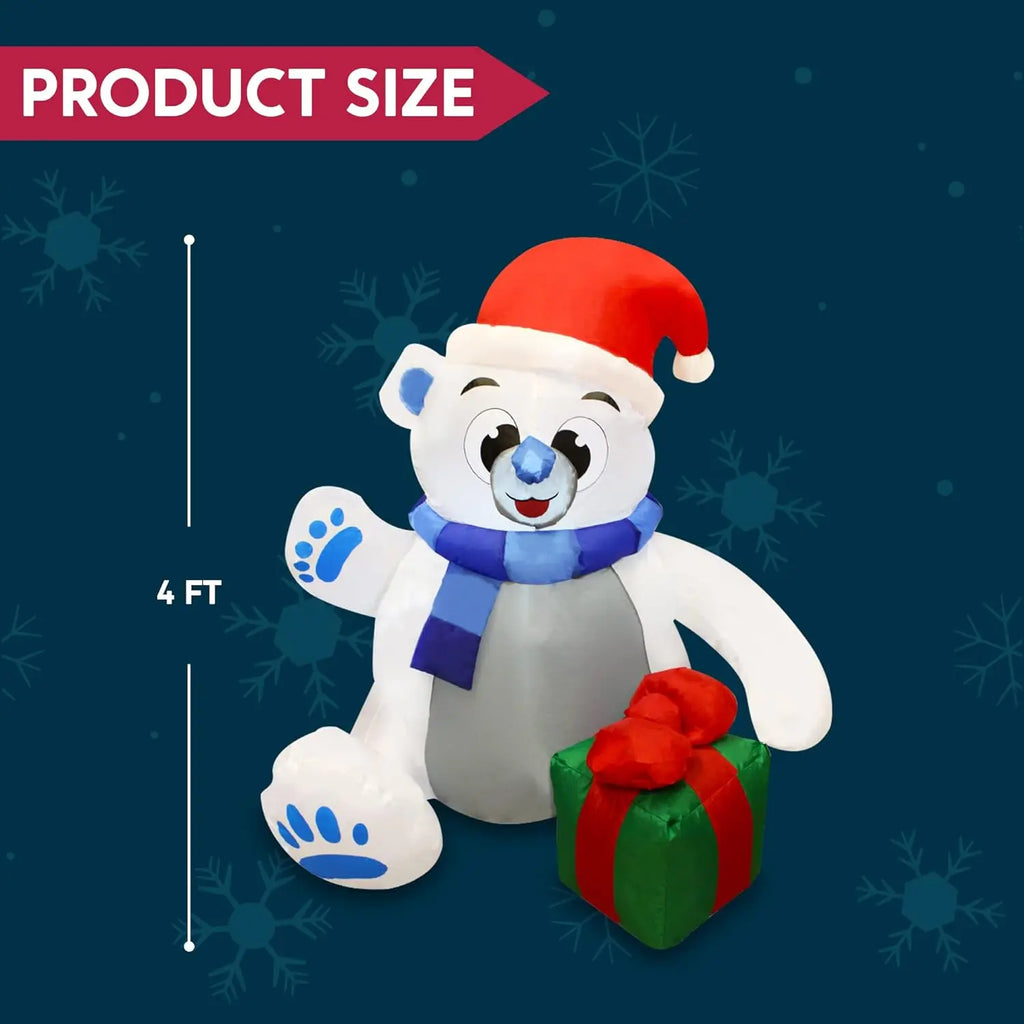 Giftpaw dimension graphic indicating an approximately four-foot-tall polar bear inflatable.