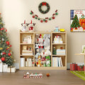 Light Yellow toy organizer with six side cubbies and a central cord-front compartment holding stuffed animals.