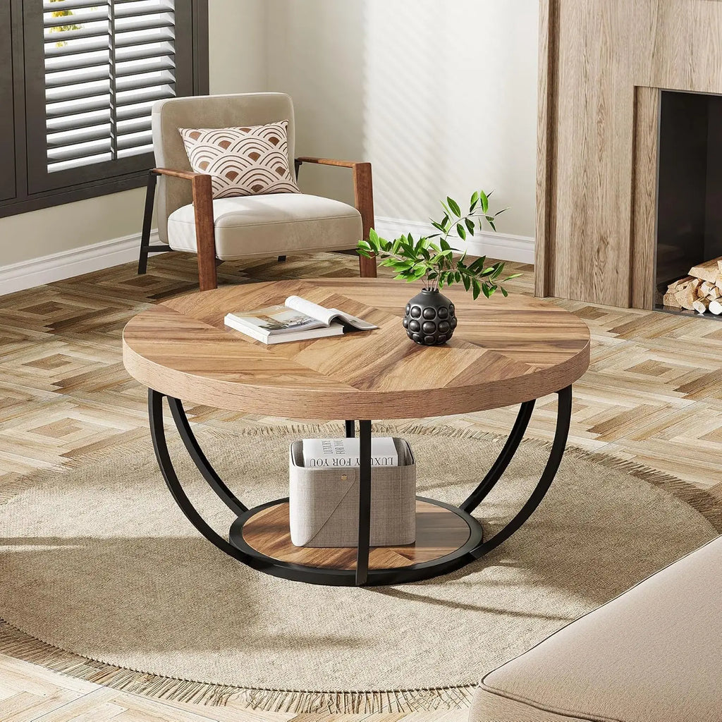 Harper Round Coffee Table with Storage Shelf