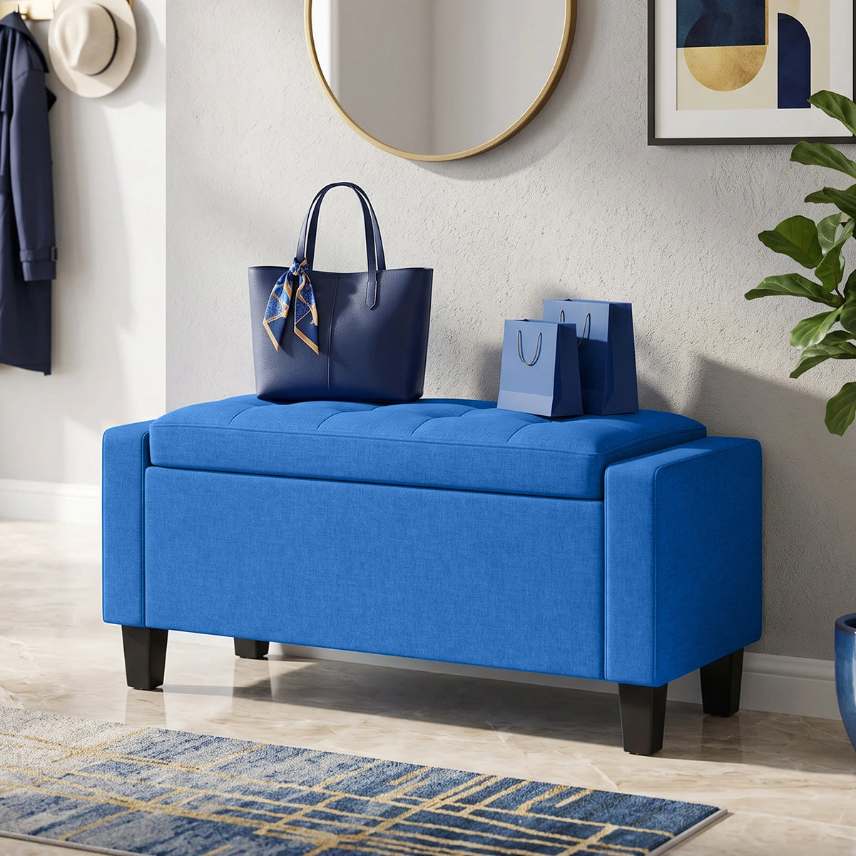 Trellen Tufted Storage Bench – Blue