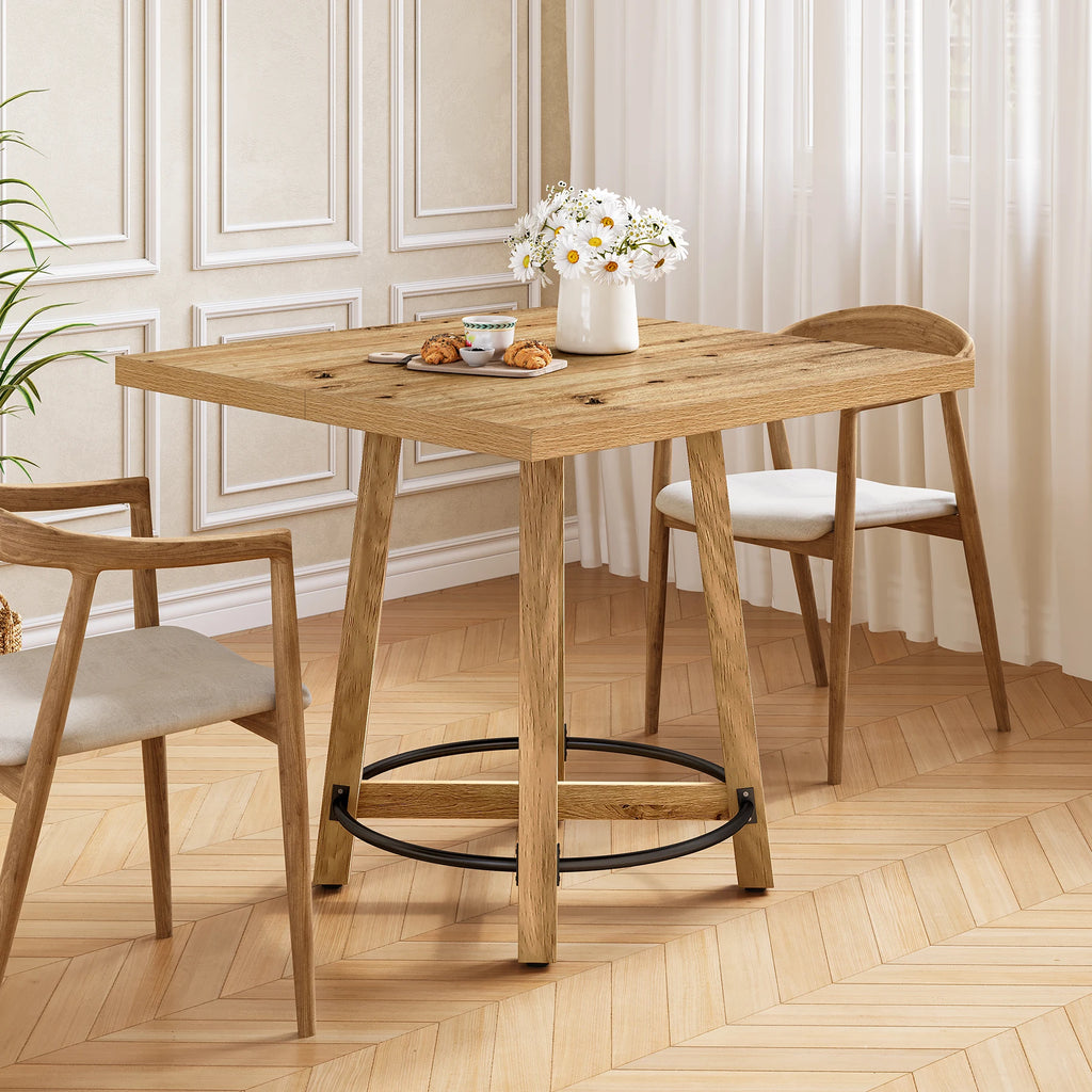 Starlinglark four-legged dining table with cross-stretchers and black circular ring