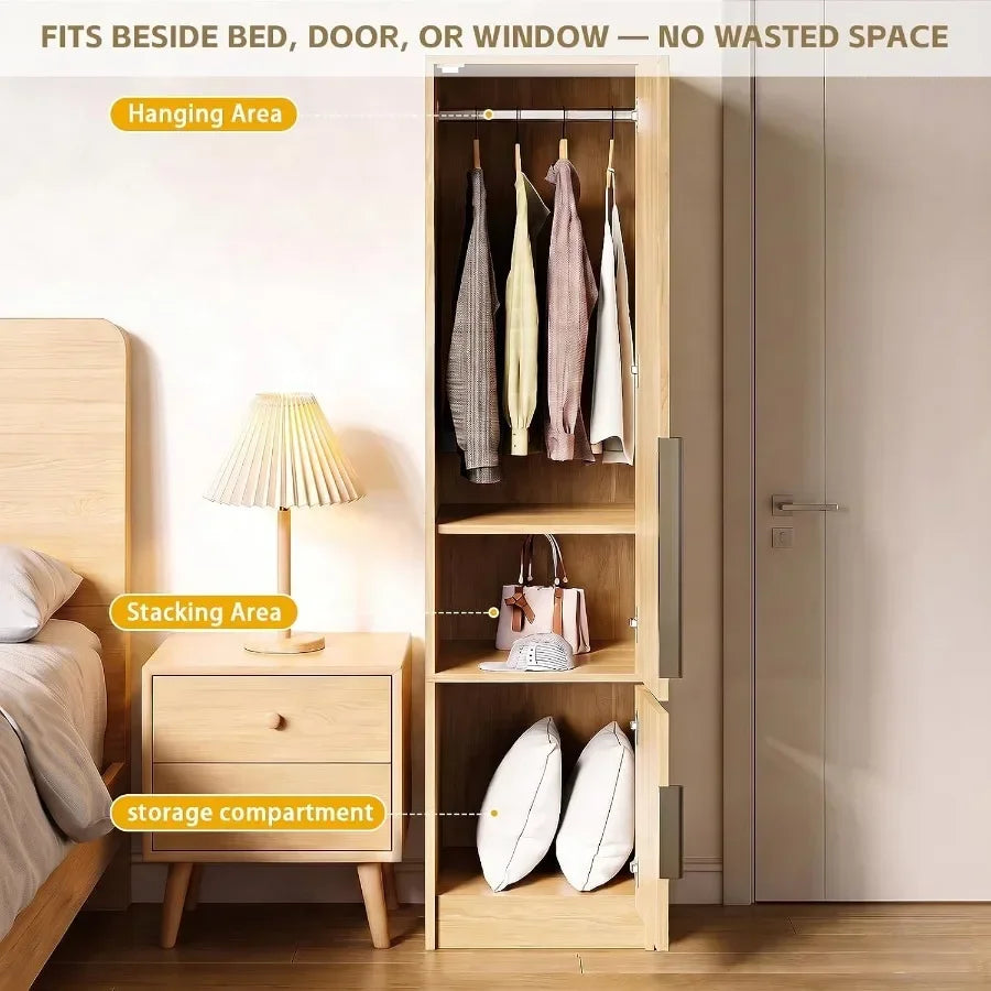 Open wardrobe showing hanging, stacking and lower storage areas