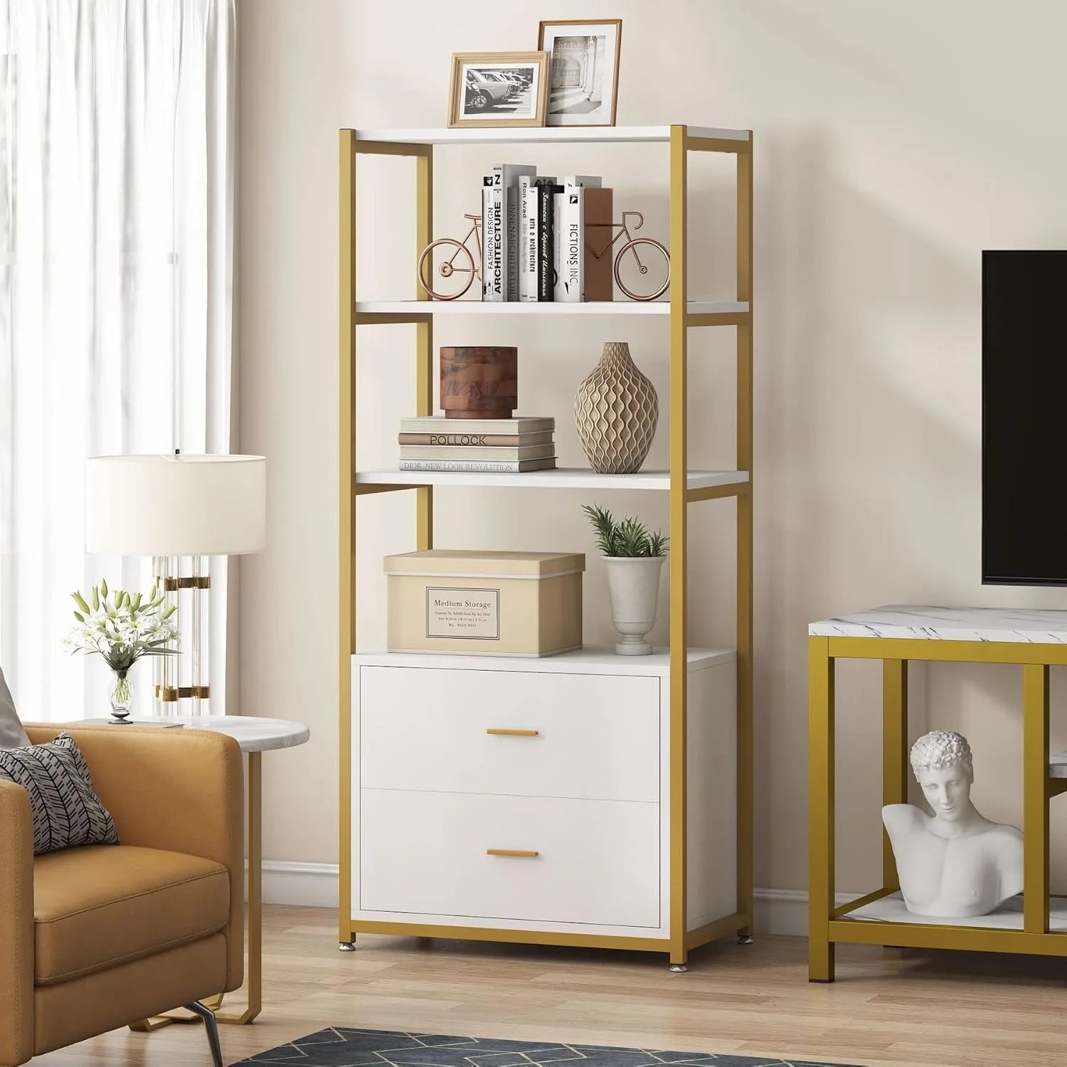 Lana Gold & White Etagere Bookcase