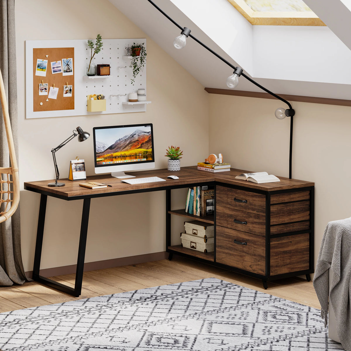 Prismveil reversible L-shaped desk in a compact office