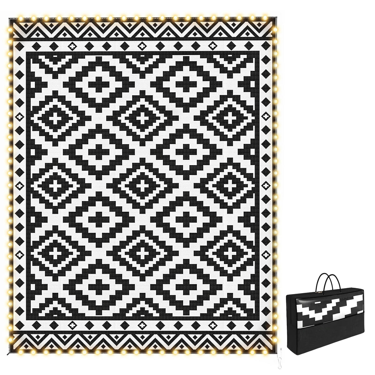 Luminweave LED Outdoor Rug - Black Geometric