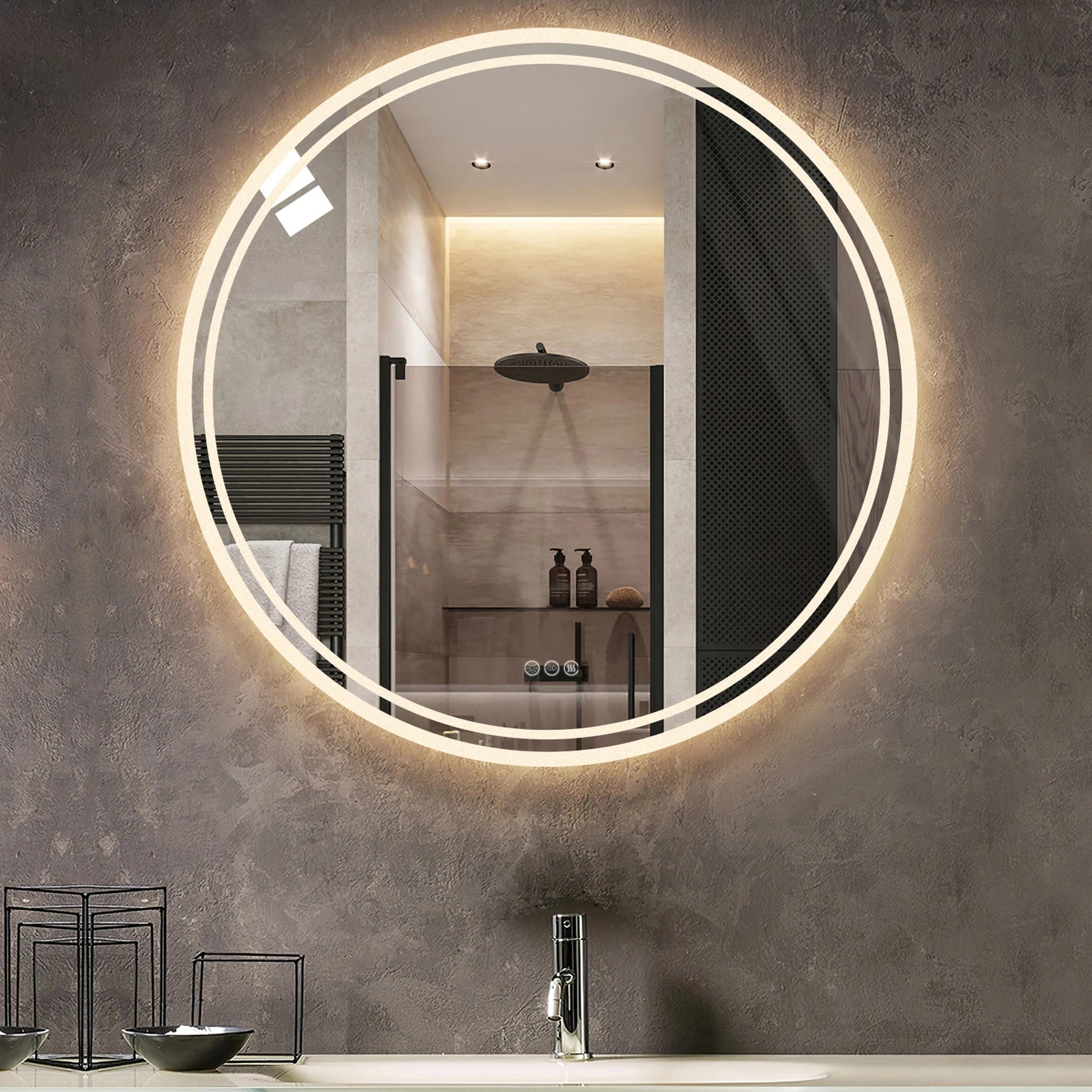 Round LED Bathroom Mirror with Backlit Lighting & Anti-Fog