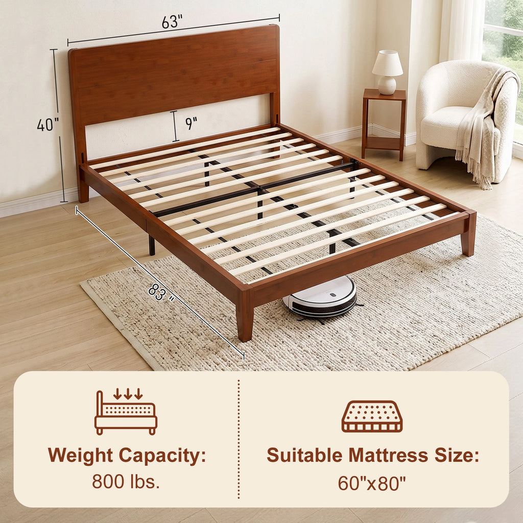 Bambelle queen bed dimension card showing 63-inch width, 83-inch length and a total load limit of 800 lbs