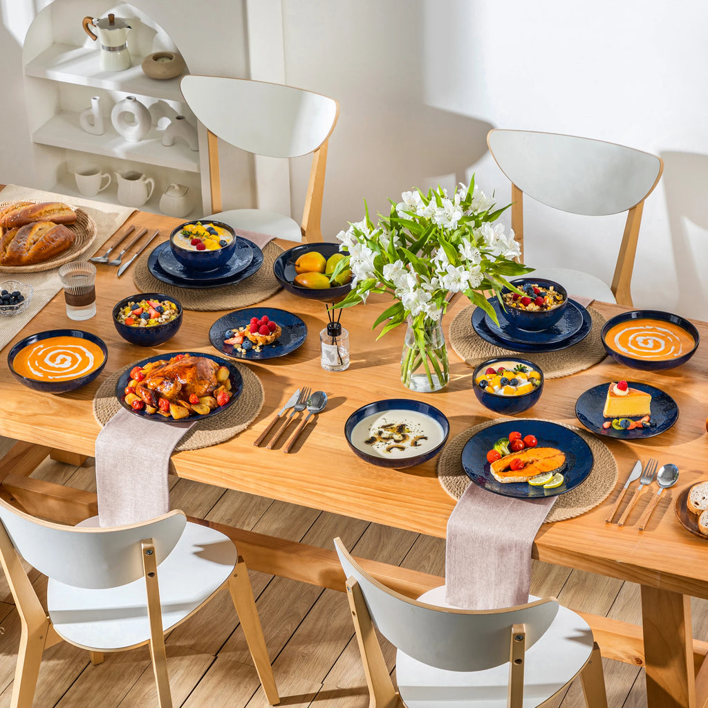 MALACASA Lydia Embossed Blue Stoneware Dinnerware