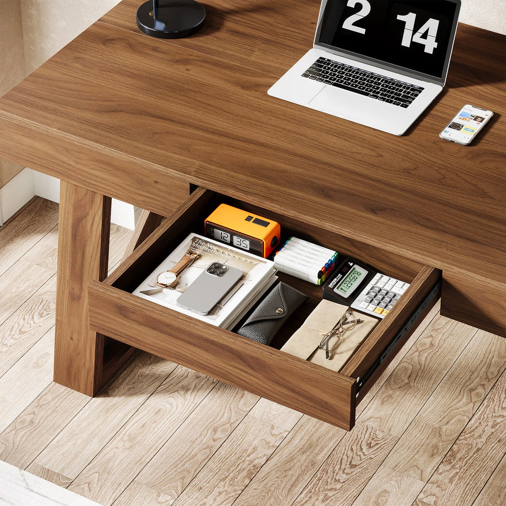 Irisarc open center drawer with visible side slides and staged office supplies