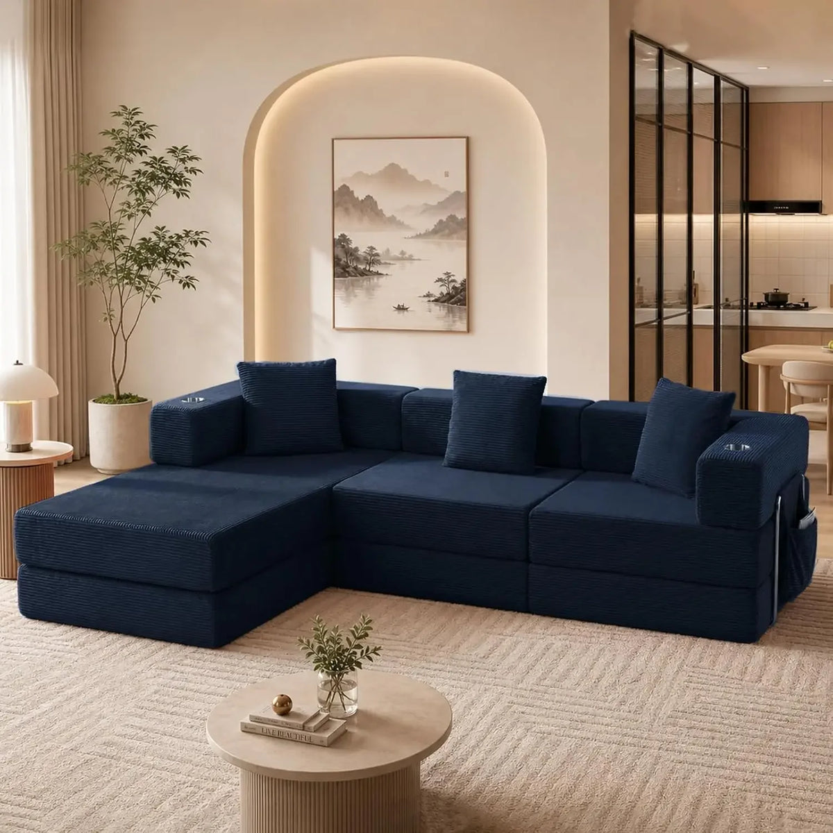 Luvrenne Blue corduroy convertible sectional variant
