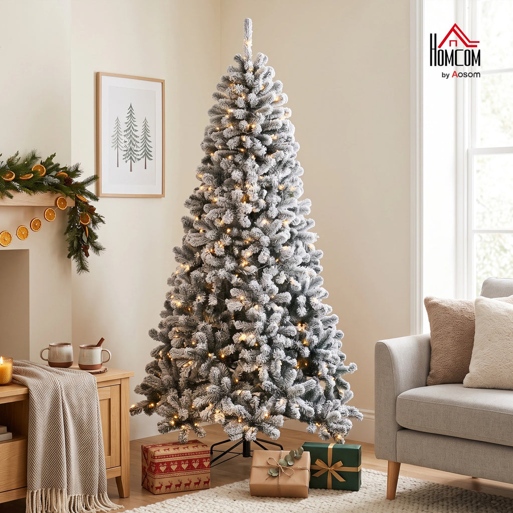 Northpine flocked Northern pine-style Christmas tree in an indoor holiday setting