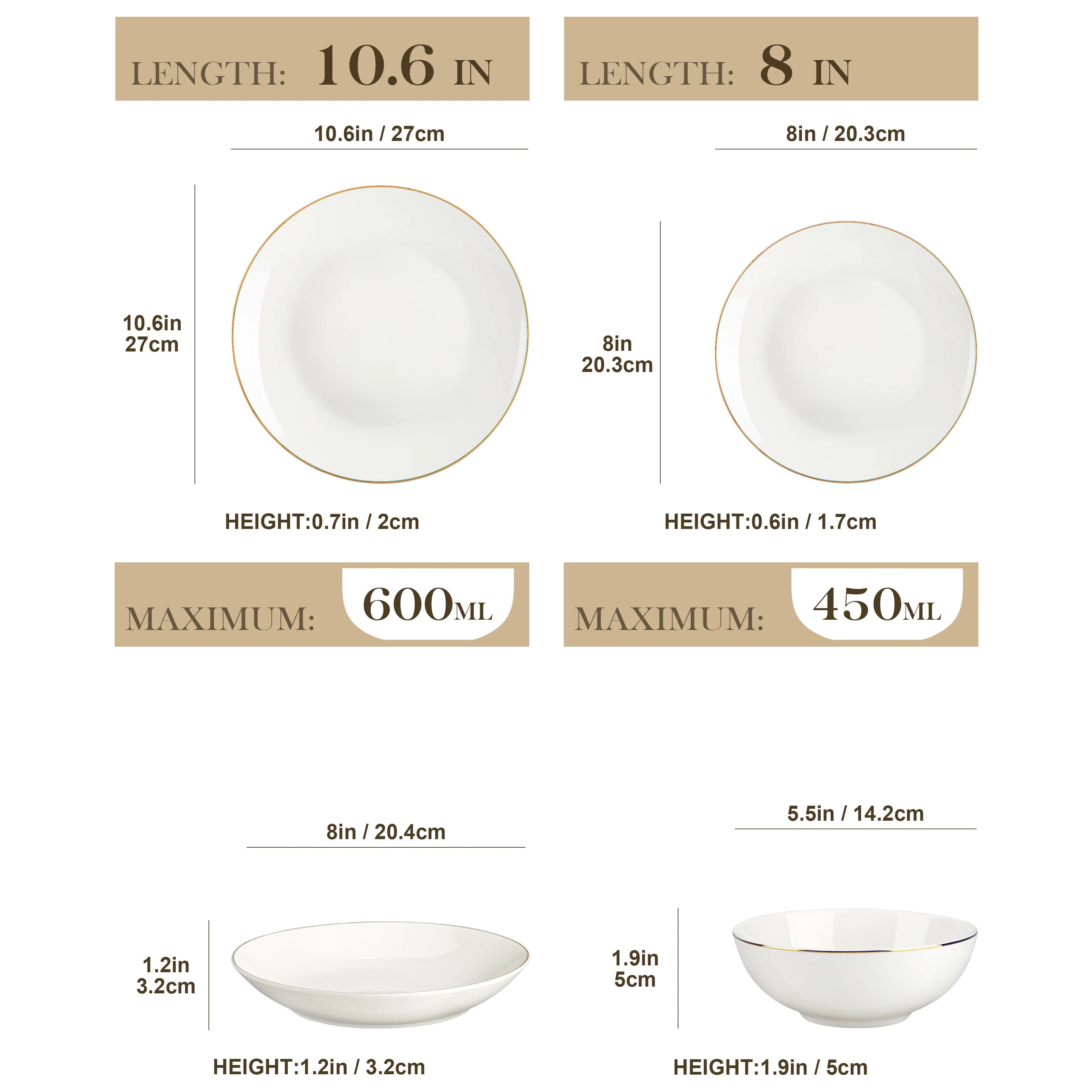 MALACASA Jera Gold Trim - Round Bone China Dinnerware Set - 16 or 32 Pieces