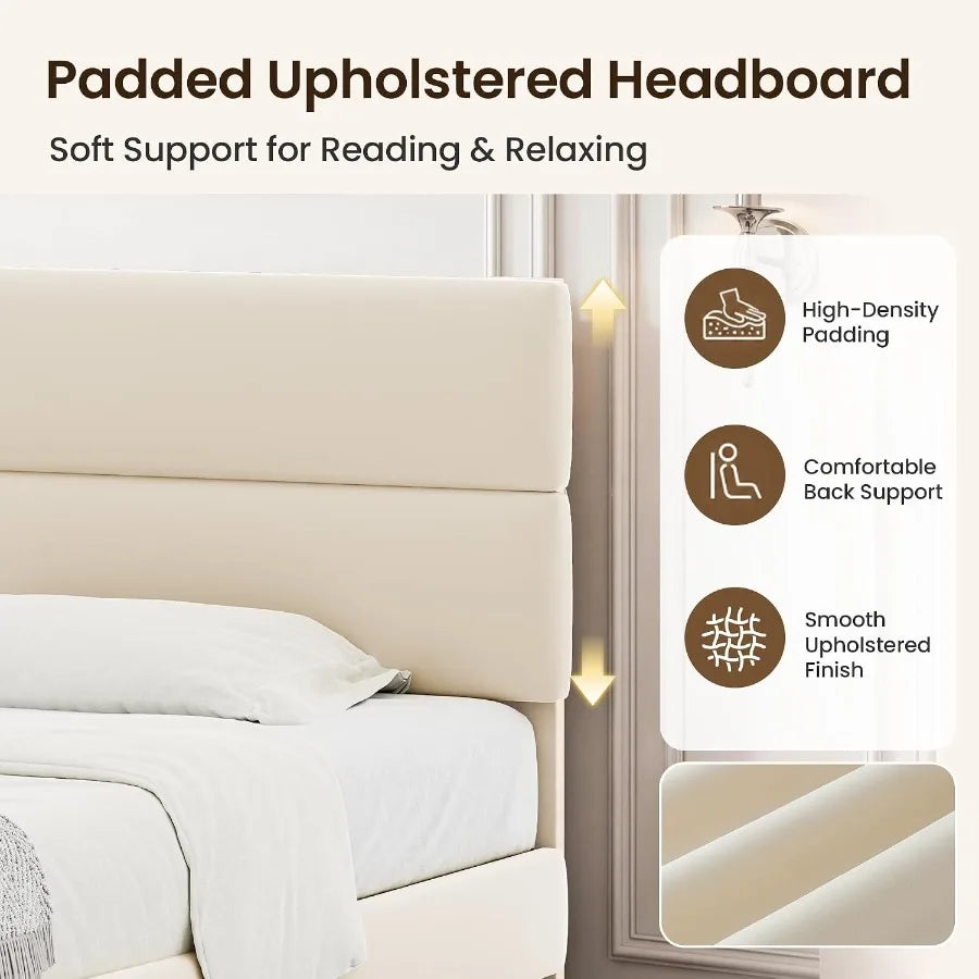 Headboard padding and smooth upholstered finish feature graphic