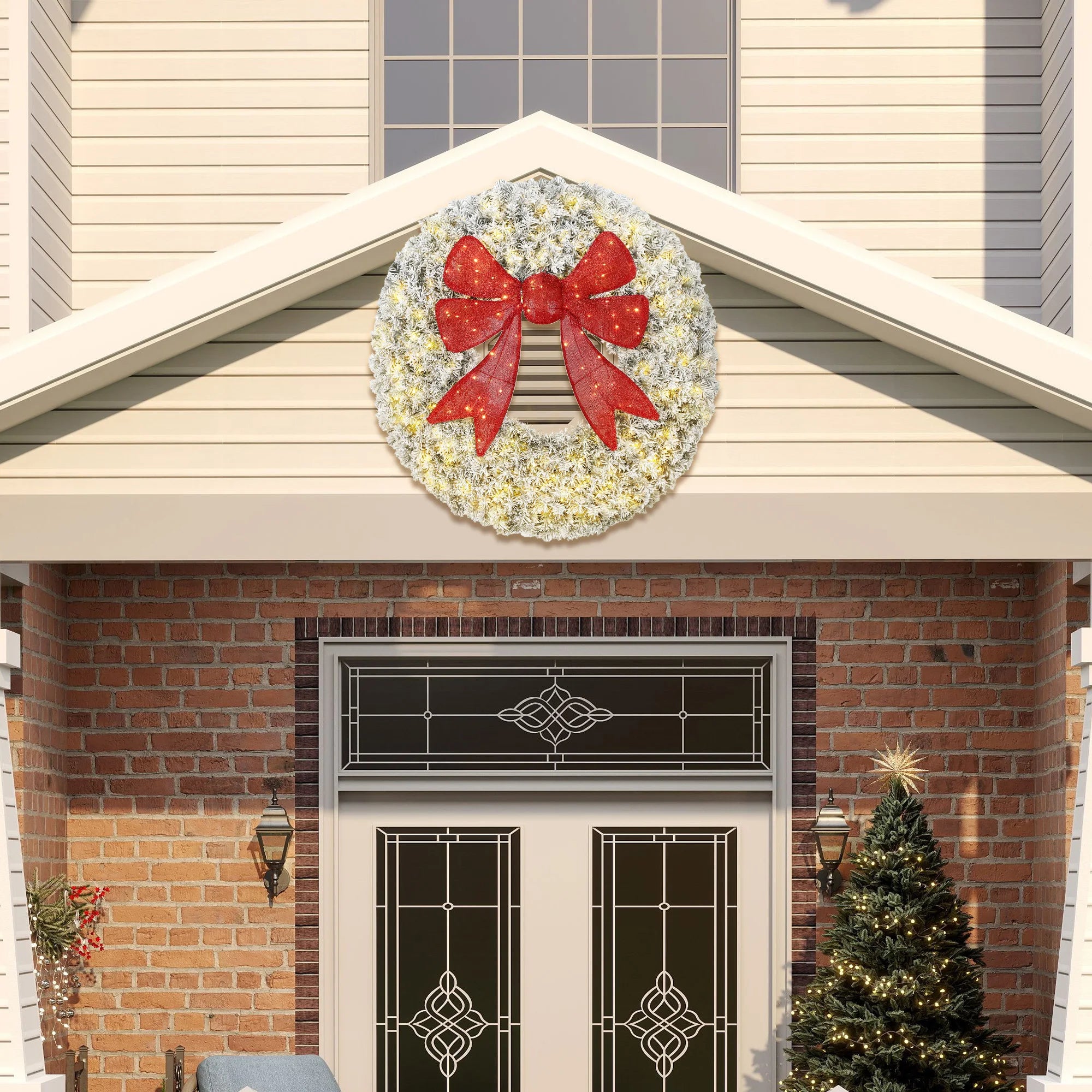 Everfrost Pre-Lit Snowy Christmas Wreath – 48 in.
