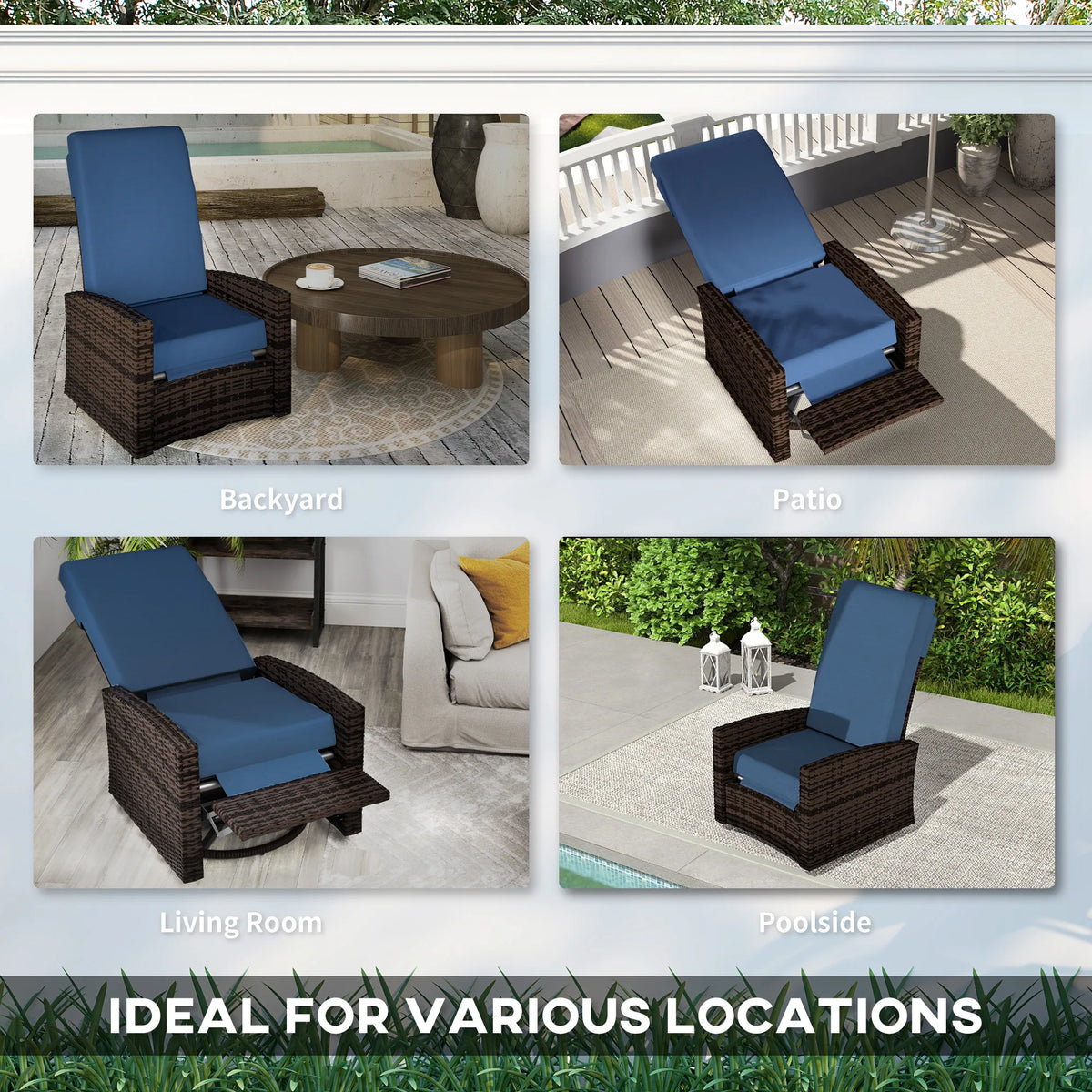 Marlisse Wicker Swivel Recliner - Dark Blue
