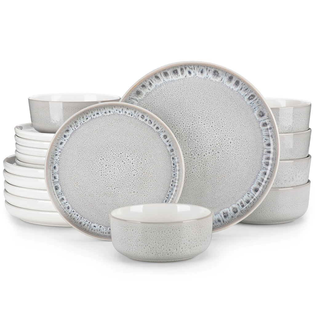 Vancasso SNOW Series Reactive Glaze Stoneware Dinnerware Set – Grey, 18 or 36 Pieces