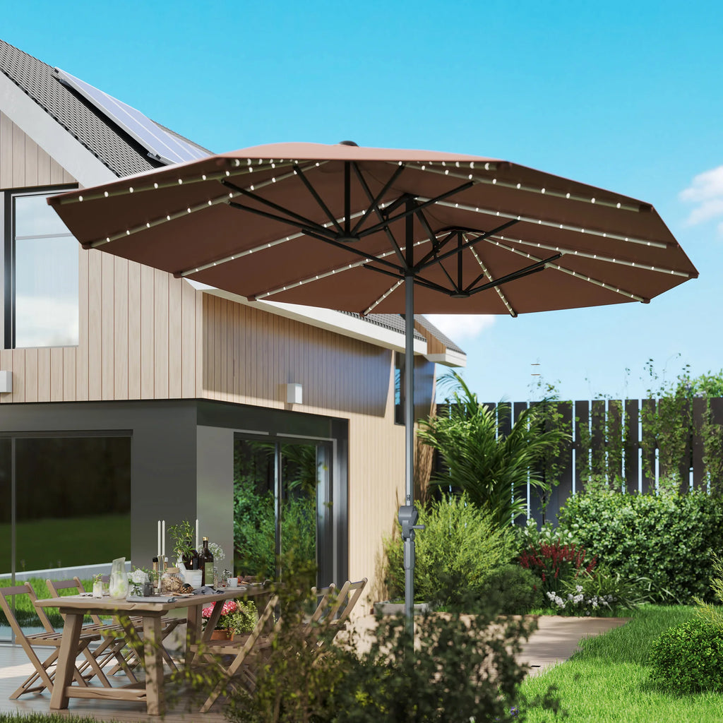 Serenvale 15' Solar LED Double-Sided Patio Umbrella – Tan