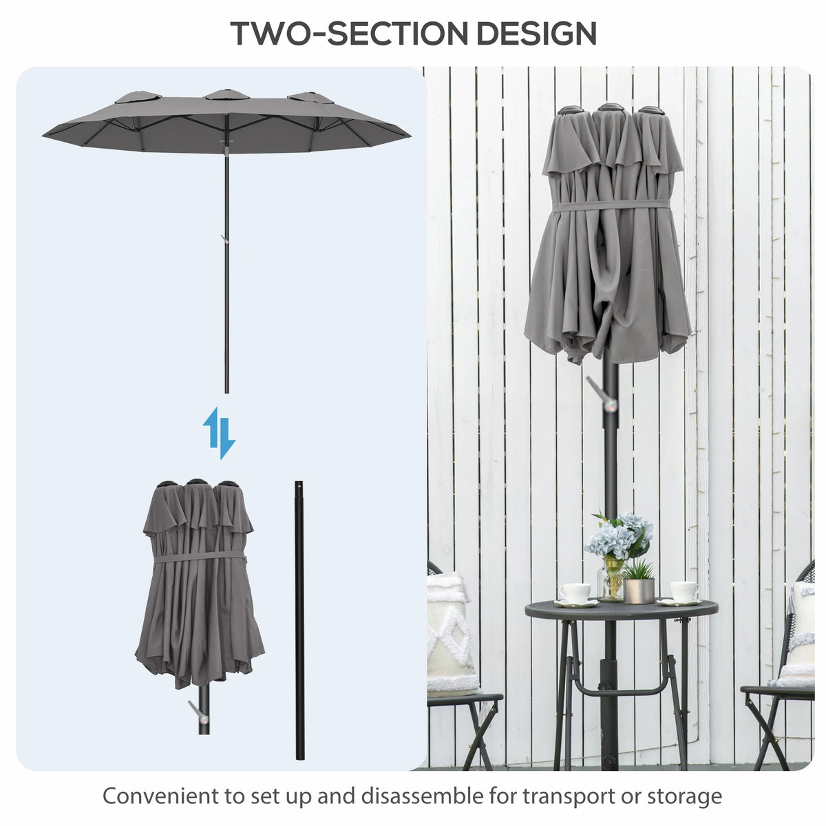 Oakscar Double Patio Umbrella, Gray