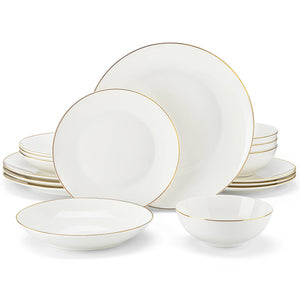 MALACASA Jera Gold Trim - Round Bone China Dinnerware Set - 16 or 32 Pieces
