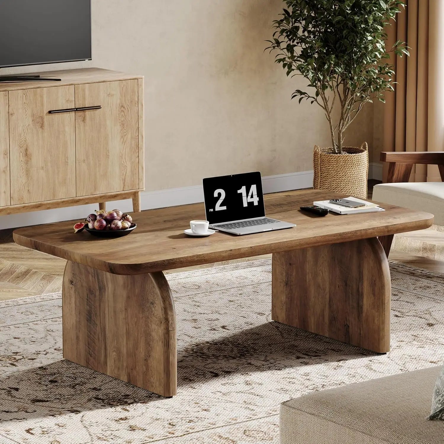 Rustic Wood Sculptural Rectangle Coffee Table