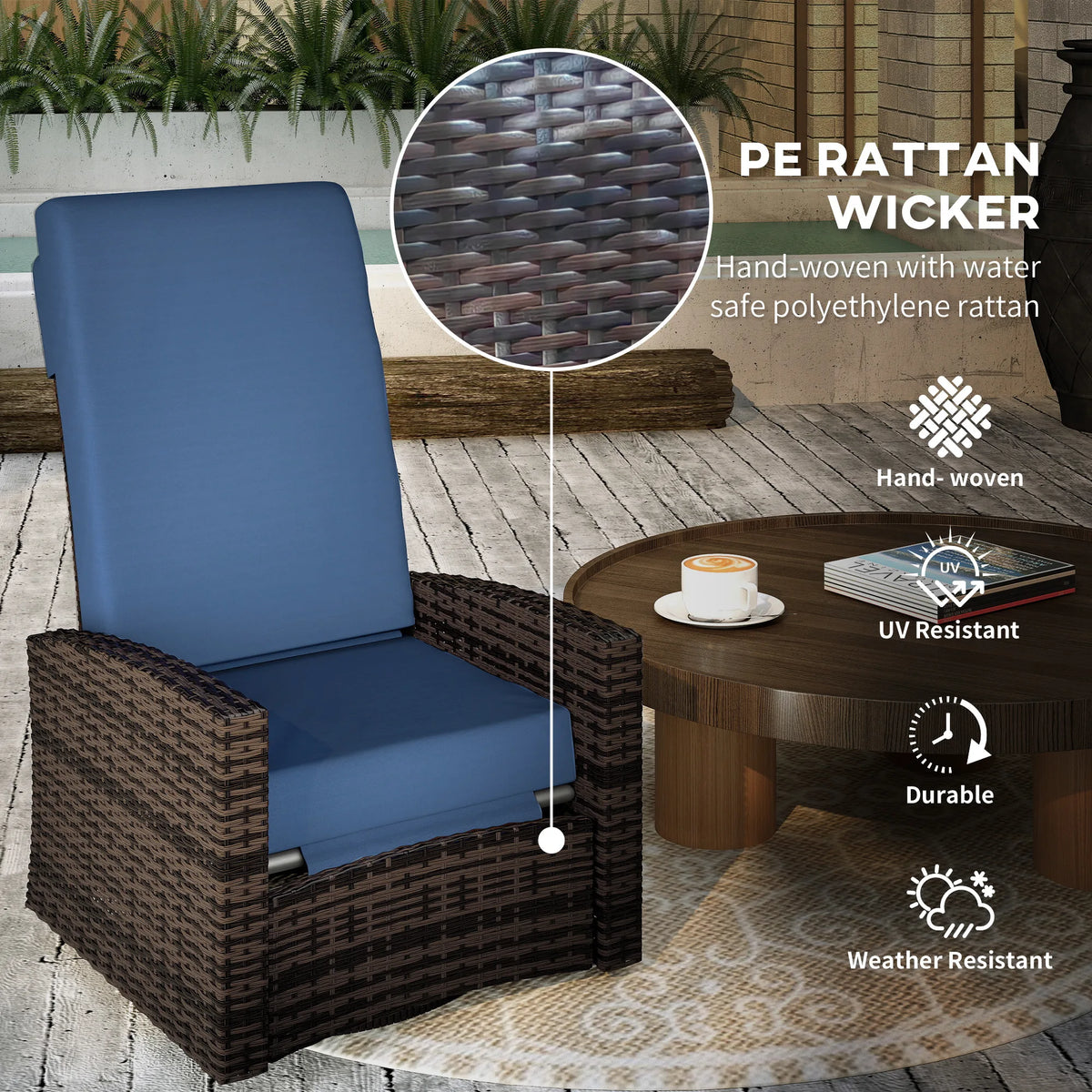 Marlisse Wicker Swivel Recliner - Dark Blue