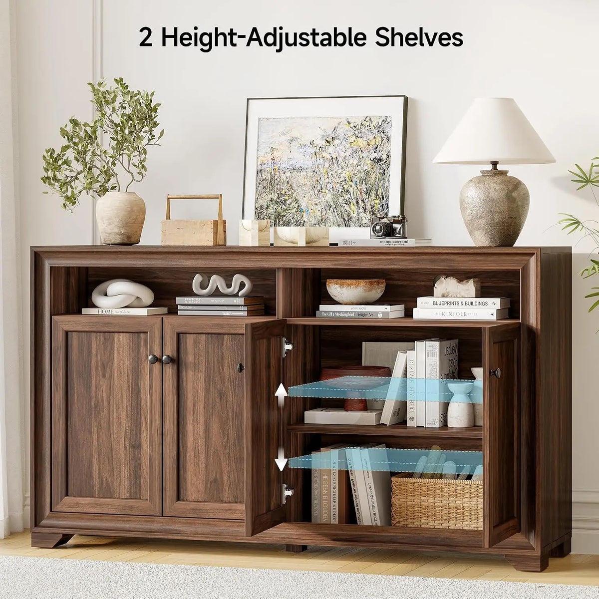 Bramblenote sideboard showing height adjustment of an interior shelf.