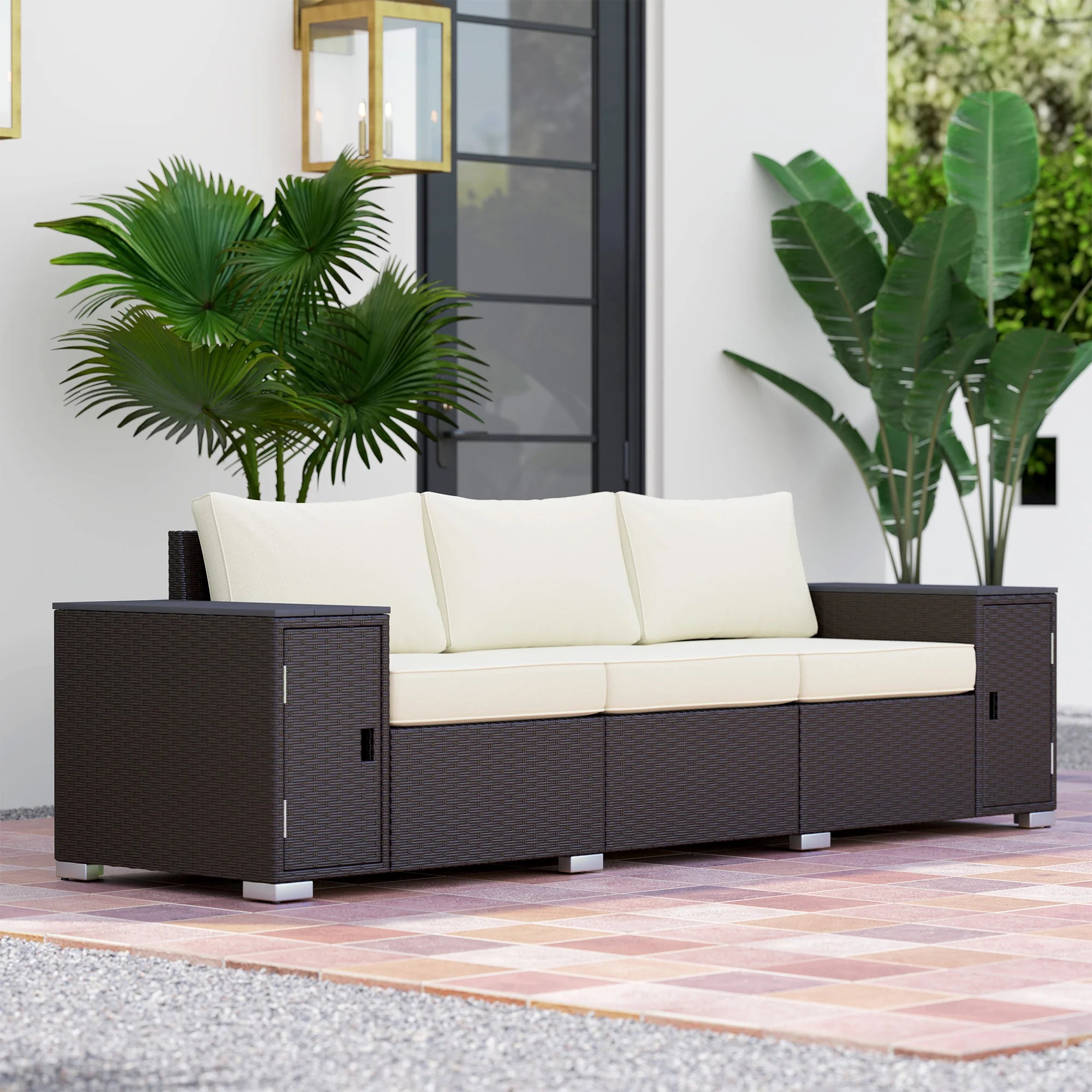 Solvara Wicker Storage Sofa – Cream